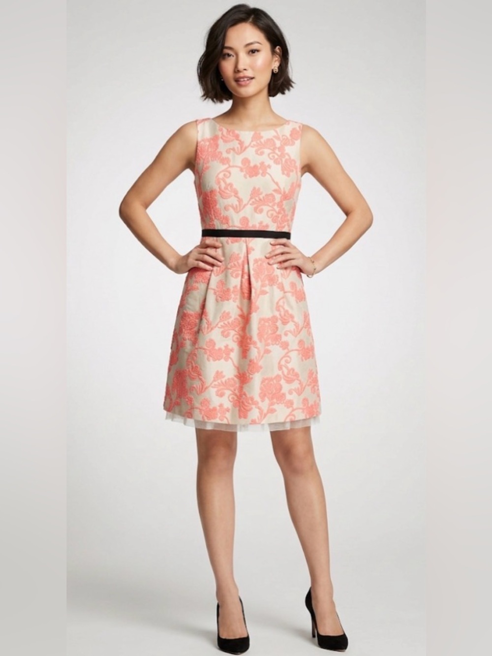 LOFT Coral Fit/Flare Dress